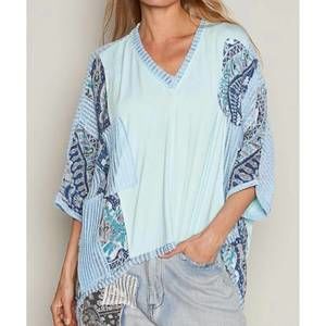 NEW POL mixed media vee neck in blue